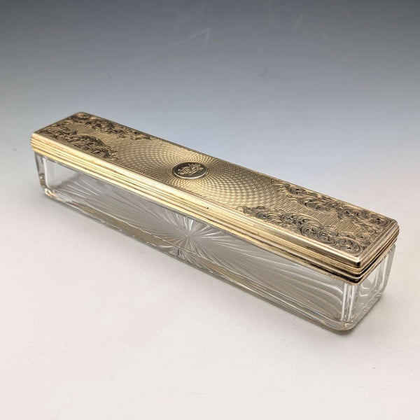 1843年 英国アンティーク ギルト純銀蓋 ガラス トリンケットボックス William Neale
