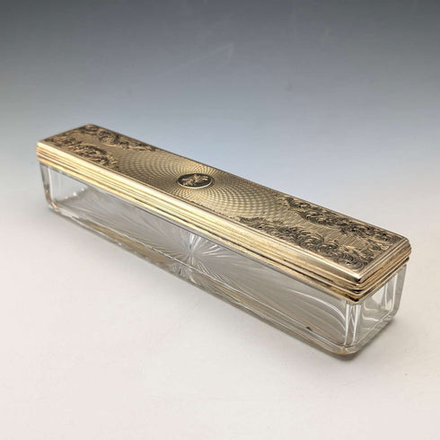 1843年 英国アンティーク ギルト純銀蓋 ガラス トリンケットボックス William Neale