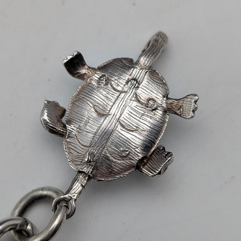 1900年頃 英国アンティーク 純銀製 極太アルバートチェーン 71g 亀チャームフォブ