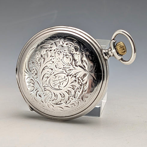 1911年頃 アンティーク ロンジン 懐中時計 銀側ハンターケース ローマンインデックス 動作良好