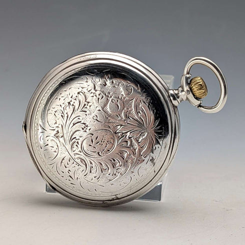 Circa 1911 Antique Longines Pocket Watch Silver Side Hunter Case Roman Index Good Working Condition