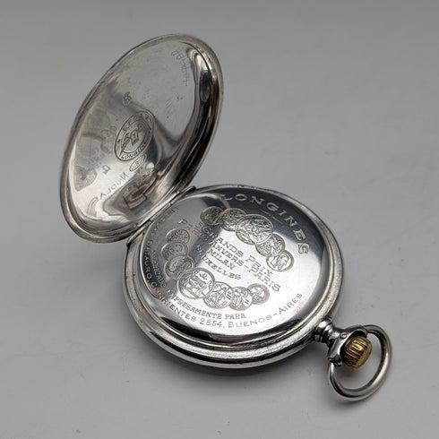 1911年頃 アンティーク ロンジン 懐中時計 銀側ハンターケース ローマンインデックス 動作良好