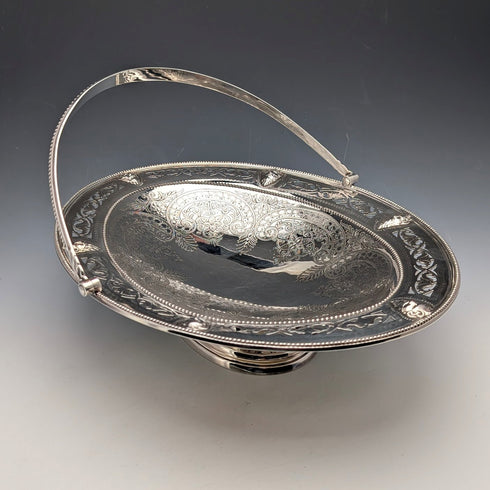 1870 British Antique Silver Plate Movable Handle Basket Thomas Bradbury & Sons