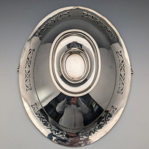 1870 British Antique Silver Plate Movable Handle Basket Thomas Bradbury & Sons