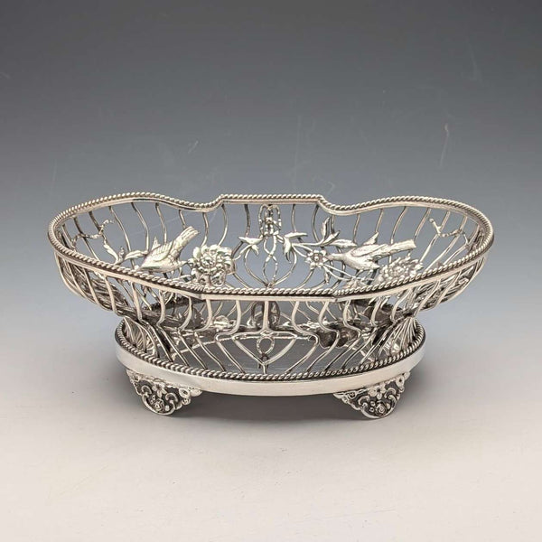 1907年 英国アンティーク 花鳥装飾 純銀製ボウルディッシュ 378g William Comyns