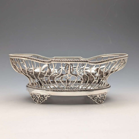 1907年英國古董花鳥裝飾純銀碗碟378克William Comyns