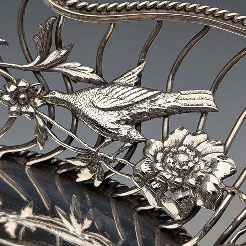 1907年英國古董花鳥裝飾純銀碗碟378克William Comyns