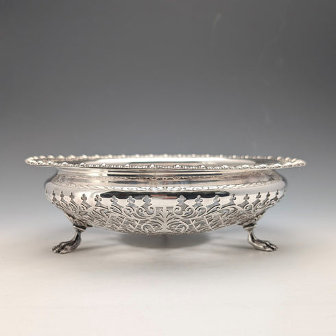 1911 British antique pierced earrings sterling silver footed fruit bowl 436g Goldsmiths&Silversmiths