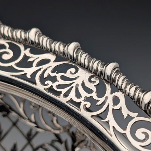 1911 British antique pierced earrings sterling silver footed fruit bowl 436g Goldsmiths&Silversmiths