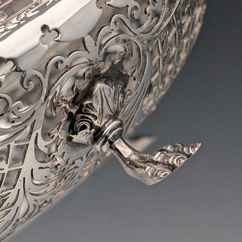 1911 年英國古董穿孔耳環純銀帶腳水果碗 436 克 Goldsmiths&Silversmiths