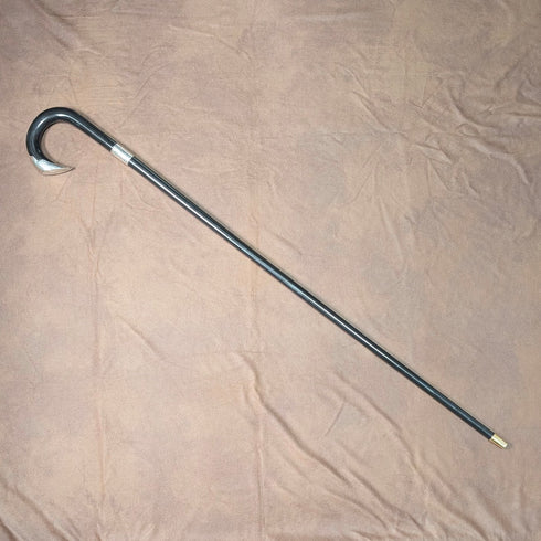 1903年 英国アンティーク ブラックシャフト 曲がりハンドル 純銀装飾 ステッキ 杖 92cm