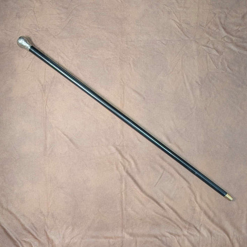Circa 1900 Antique Black Shaft Sterling Silver Rondelle Handle Walking Stick 88cm