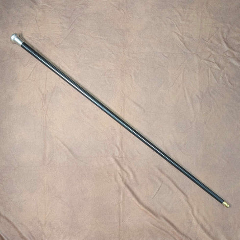 1921 Rikuni Antique Black Shaft Sterling Silver Rondelle Handle Walking Stick 91cm