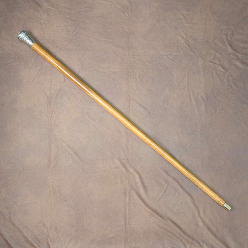 Circa 1900 Antique Malacca Shaft Sterling Silver Rondelle Handle Walking Stick 90cm