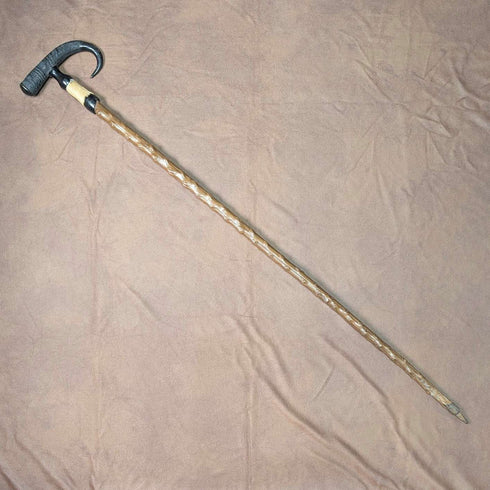Vintage Chamois Horn and Leg Handle Men's Walking Stick Brown Shaft 91cm