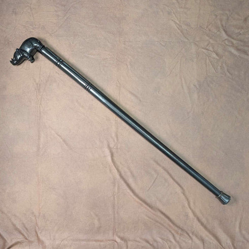 Vintage Thick Black Shaft Rhino Carved Handle Walking Stick 83cm