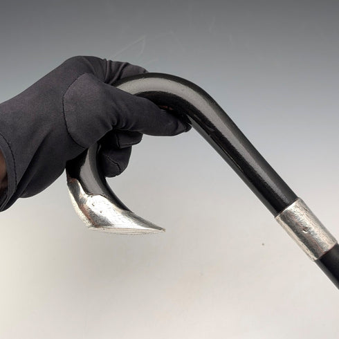 1903年 英国アンティーク ブラックシャフト 曲がりハンドル 純銀装飾 ステッキ 杖 92cm