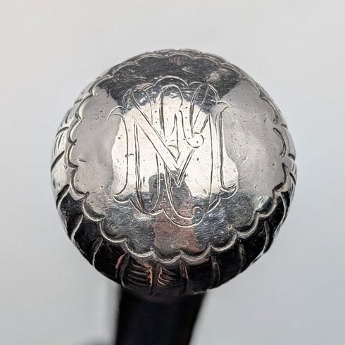 1900年頃 アンティーク ブラックシャフト 純銀製ロンデルハンドル ステッキ 杖 88cm