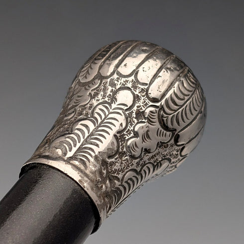 1900年頃 アンティーク ブラックシャフト 純銀製ロンデルハンドル ステッキ 杖 88cm