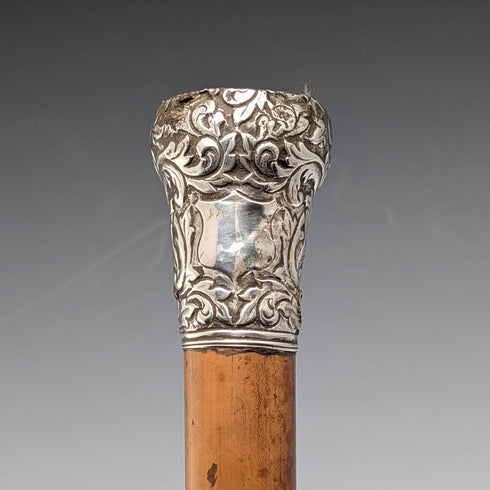 1900年頃 アンティーク マラッカシャフト 純銀製ロンデルハンドル ステッキ 杖 90cm