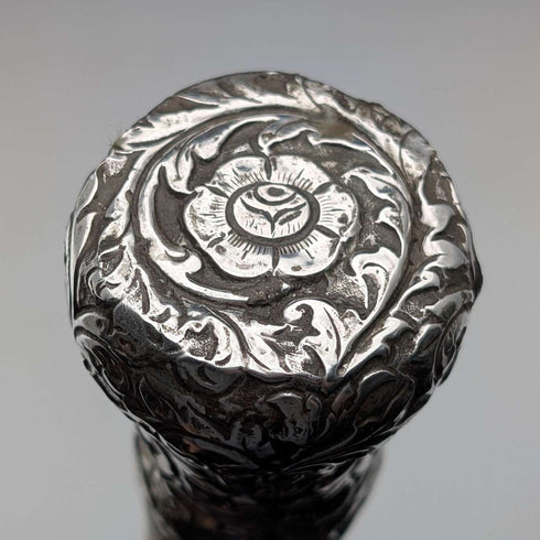 Circa 1900 Antique Malacca Shaft Sterling Silver Rondelle Handle Walking Stick 90cm