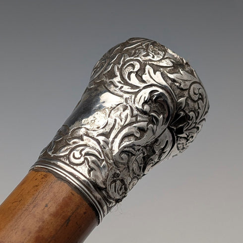 1900年頃 アンティーク マラッカシャフト 純銀製ロンデルハンドル ステッキ 杖 90cm