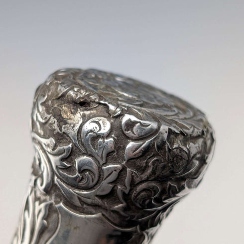 Circa 1900 Antique Malacca Shaft Sterling Silver Rondelle Handle Walking Stick 90cm
