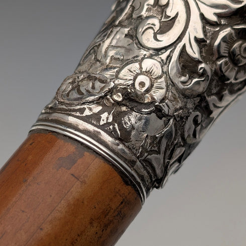 1900年頃 アンティーク マラッカシャフト 純銀製ロンデルハンドル ステッキ 杖 90cm