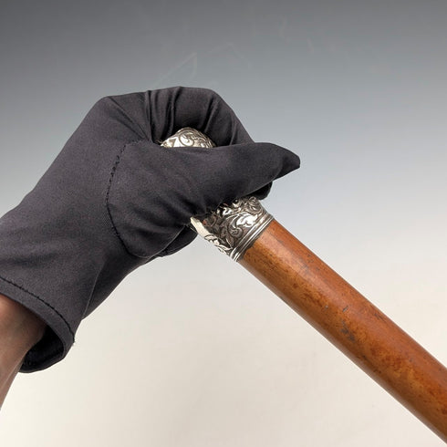 1900年頃 アンティーク マラッカシャフト 純銀製ロンデルハンドル ステッキ 杖 90cm