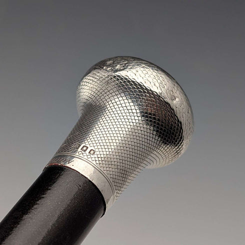 1921 Rikuni Antique Black Shaft Sterling Silver Rondelle Handle Walking Stick 91cm
