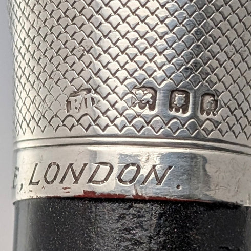 1921年 理国アンティーク ブラックシャフト 純銀製ロンデルハンドル ステッキ 杖 91cm