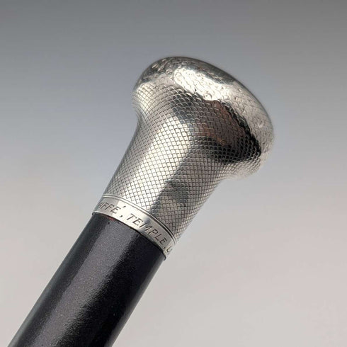 1921 Rikuni Antique Black Shaft Sterling Silver Rondelle Handle Walking Stick 91cm