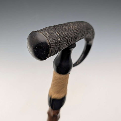 Vintage Chamois Horn and Leg Handle Men's Walking Stick Brown Shaft 91cm