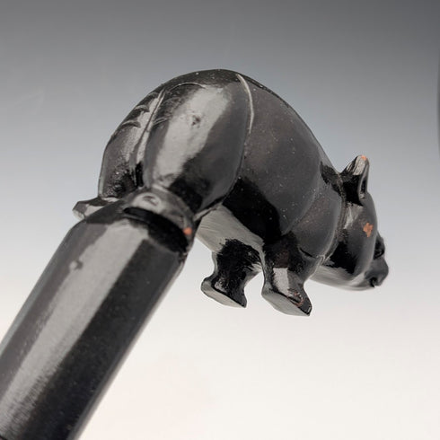 ヴィンテージ 極太ブラックシャフト ライノ彫刻ハンドル ステッキ 杖 83cm