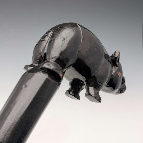 Vintage Thick Black Shaft Rhino Carved Handle Walking Stick 83cm