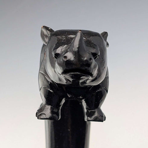 Vintage Thick Black Shaft Rhino Carved Handle Walking Stick 83cm