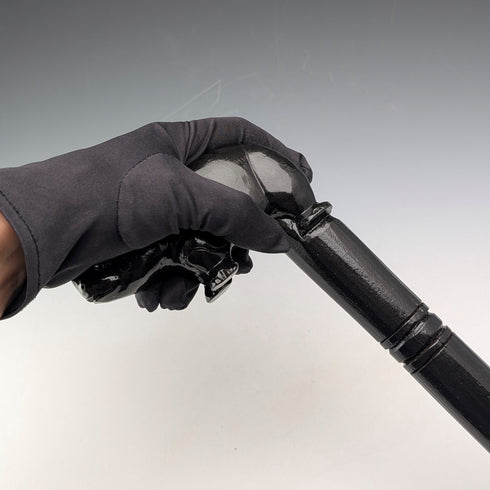 ヴィンテージ 極太ブラックシャフト ライノ彫刻ハンドル ステッキ 杖 83cm