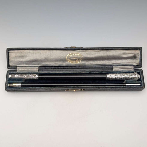 1917 British antique pure silver decorated conductor baton Ebenezer Newman with case