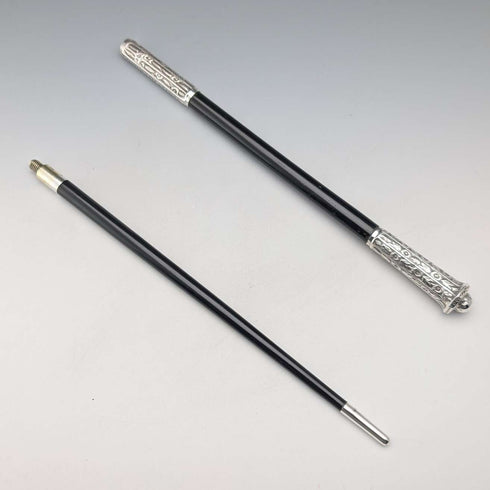 1917 British antique pure silver decorated conductor baton Ebenezer Newman with case