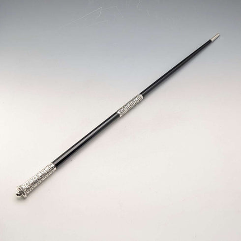 1917 British antique pure silver decorated conductor baton Ebenezer Newman with case