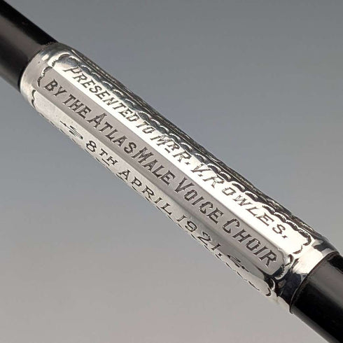 1917 British antique pure silver decorated conductor baton Ebenezer Newman with case