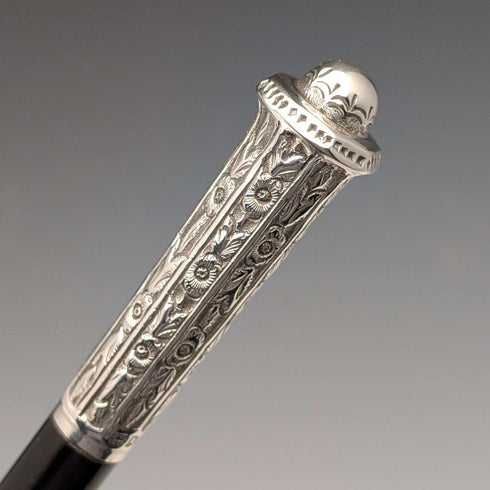1917 British antique pure silver decorated conductor baton Ebenezer Newman with case