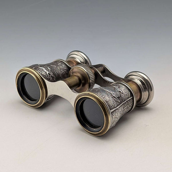 1900年頃 アンティーク シルバープレート製 ハンティング装飾 オペラグラス 双眼鏡