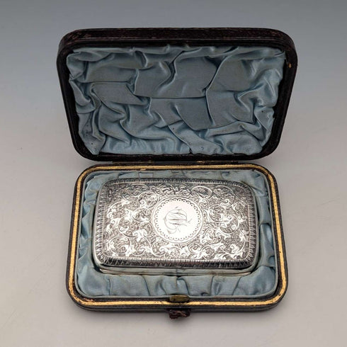 1880 British antique sterling silver cigarette case, 51g, with case, Hilliard & Thomason