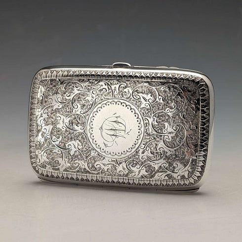 1880 British antique sterling silver cigarette case, 51g, with case, Hilliard & Thomason