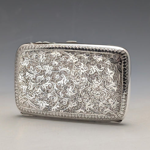 1880 British antique sterling silver cigarette case, 51g, with case, Hilliard & Thomason