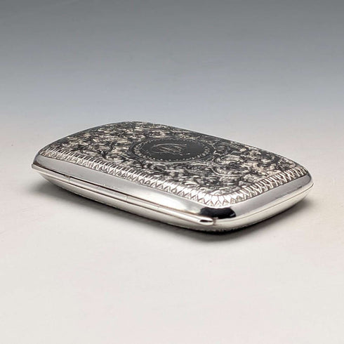 1880 British antique sterling silver cigarette case, 51g, with case, Hilliard & Thomason