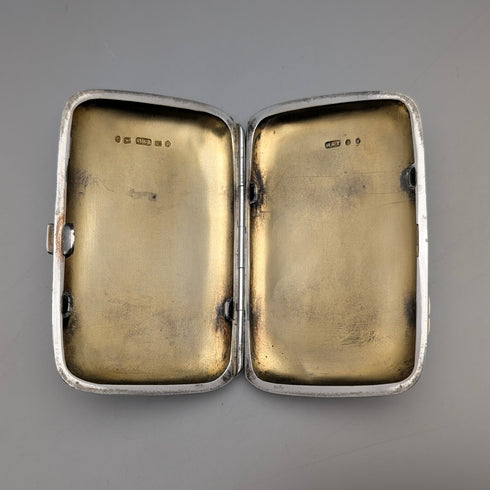 1880 British antique sterling silver cigarette case, 51g, with case, Hilliard & Thomason
