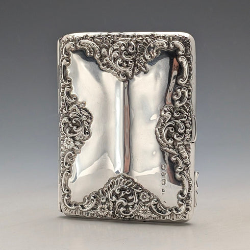 1898 British antique embossed sterling silver double door card case, 101g, Henry Matthews