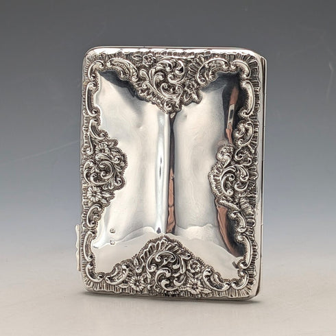 1898 British antique embossed sterling silver double door card case, 101g, Henry Matthews